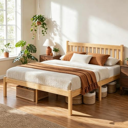 18 Inch Solid Bamboo Wood Full Bed Frame with Headboard, view 2