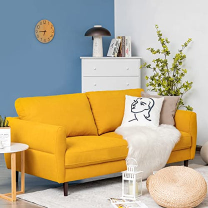 Loveseat Sofa, Upholstered Mid-Century Modern 2 Seat Sofa Couch with Solid Wood Frame for Living Room, Small Spaces, Bedroom, Apartment, Reception Room, Yellow
