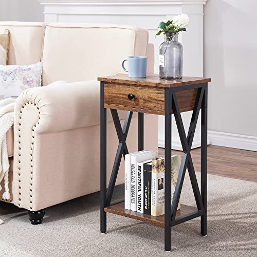 Modern Versatile Nightstands X-Design Side End Table with Storage Basket Night Stand Storage Shelf for Living Room Bedroom
