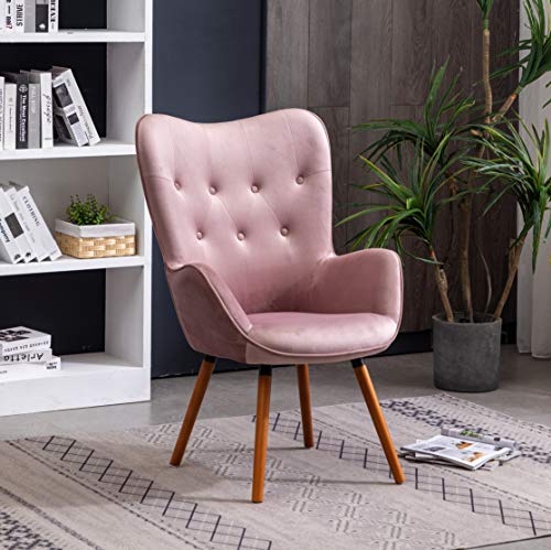 Doarnin Contemporary Silky Velvet Tufted Button Back Accent Chair, Mauve