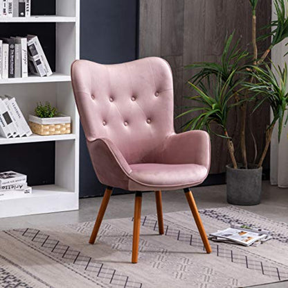 Doarnin Contemporary Silky Velvet Tufted Button Back Accent Chair, Mauve