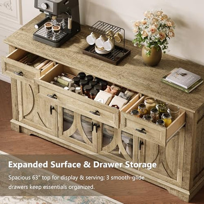 64" Farmhouse Sideboard Cabinet with 3 Drawers and 4 Doors, view 5