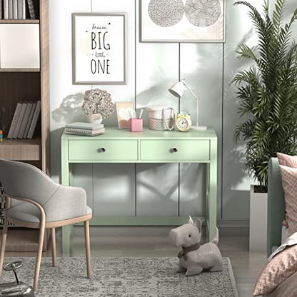 Home Office Desk with Drawers, Modern Writing Computer Desk for Bedroom, Small Makeup Vanity Table Study Table for Home Office,Green