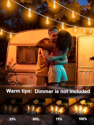 Outdoor String Lights 75FT Waterproof Patio Lights with 38 Shatterproof Dimmable Edison LED Bulbs,Connectable Outdoor Lighting for Backyard,Garden and Wedding Outside, 2200K White Cord
