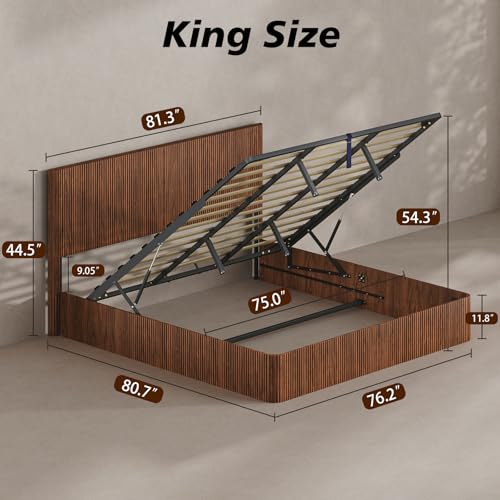 Fluted King Size Platform Bed Frame with Lift up Storage, view 3