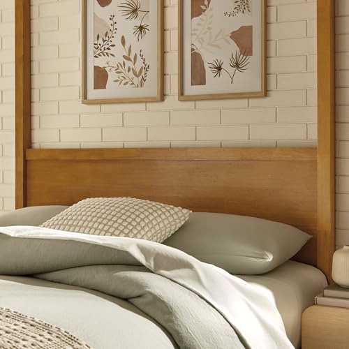 Alva Queen Size 4-Post Wood Platform Canopy Bed in Oak – with with Headboard, view 5