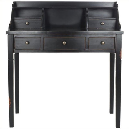 SAFAVIEH Furniture - Landon 5-Drawer Writing Desk - Black - Solid Wood - Classic Hutch Design - Ideal for Home Office, Living Room, Den, 36.2"W x 19.1"D x 40.5"H (AMH6516B)