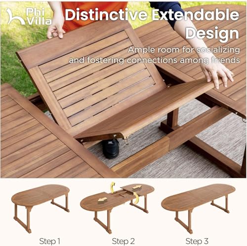 Outdoor Dining Set for 8, Expandable Acacia Wood Table & Chairs | 9pc teak patio furniture set. Large farmhouse set for deck, porch, backyard