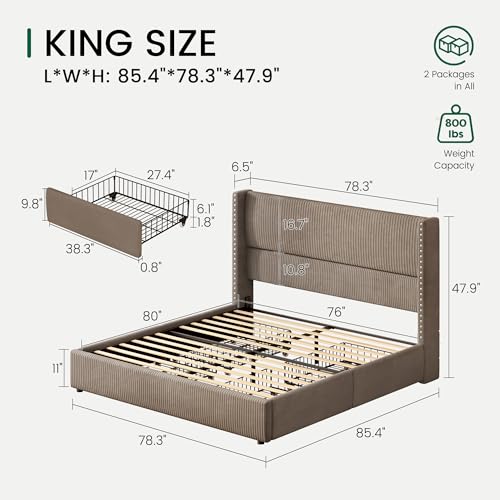 King Size Bed Frame with 4 Storage Drawers, view 3