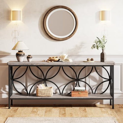 Sofa Table, 70.9 Inch Industrial Behind Couch Table with Storage Shelves, Narrow Long Console Table for Entryway, Living Room, Foyer, Hallway, Office