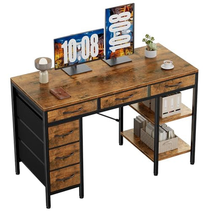 47" Computer Desk with 6 Fabric Drawers & Storage Shelves, view 2