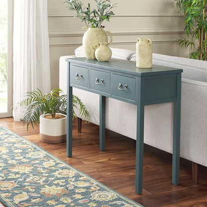 SAFAVIEH Home Collection – Cindy Teal Console Table with Three Drawers, French Farmhouse Storage Console, Tapered Leg Design (AMH6568H)