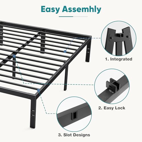 Metal queen bed frame with storage, black, sturdy steel support, view 7