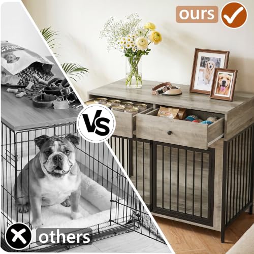 44 Inch Large Dog Crate Furniture with 2 Storage Drawers, view 4