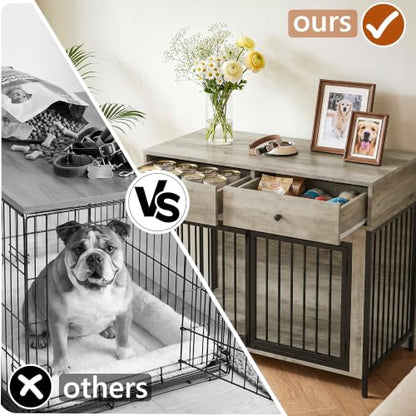 44 Inch Large Dog Crate Furniture with 2 Storage Drawers, view 4