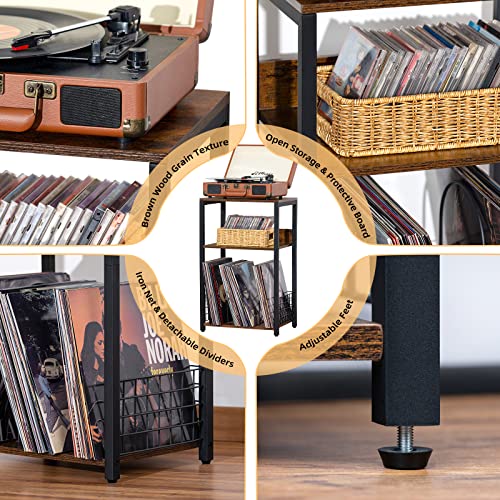3 Tier End Table, Record Player Stand with Storage Up to 100 Albums, view 6