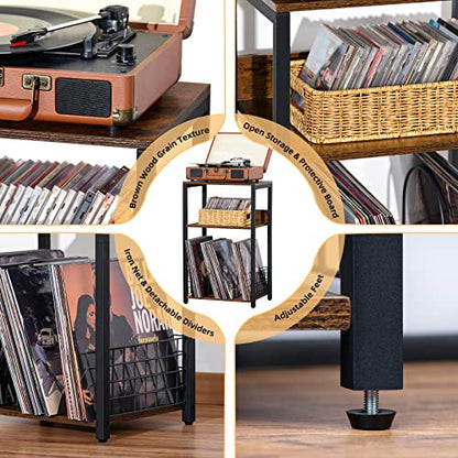 3 Tier End Table, Record Player Stand with Storage Up to 100 Albums, view 6