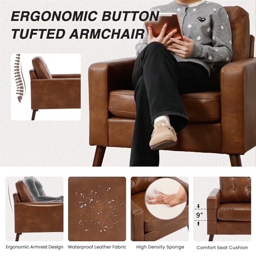 Mid Century Modern Caramel Brown Leather Armchair, view 4
