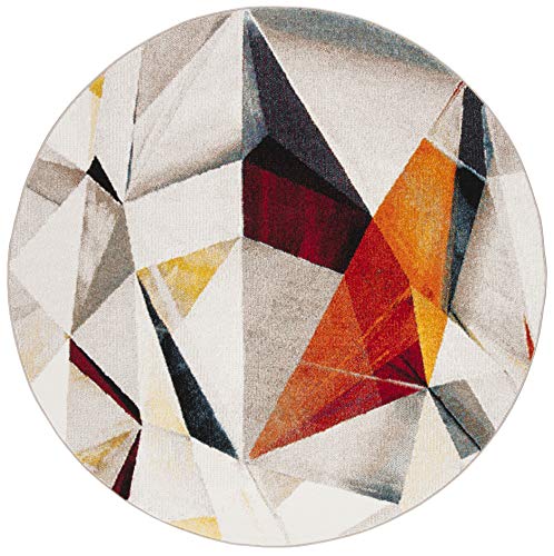 SAFAVIEH Porcello Collection Area Rug - 6'7" Round, Light Grey & Orange, Modern Abstract Design, Non-Shedding & Easy Care, Ideal for High Traffic Areas in Living Room, Bedroom (PRL6940F)