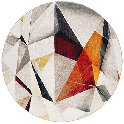 SAFAVIEH Porcello Collection Area Rug - 6'7" Round, Light Grey & Orange, Modern Abstract Design, Non-Shedding & Easy Care, Ideal for High Traffic Areas in Living Room, Bedroom (PRL6940F)