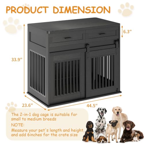 44.5in Dog Crate Furniture,Heavy Duty Dog Kennel with 2 Storage Drawers, view 3