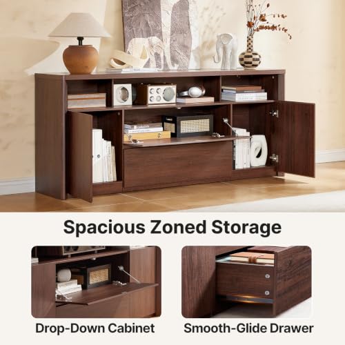 Amada 70" Mid Century TV Stand for TVs Up to 80", Thick TV Console, Walnut, view 5