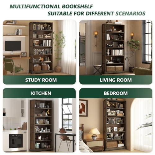 6 Tiers Wooden Bookshelf, 77.2" Tall Farmhouse Style Open Bookcase, view 8