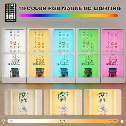 4-Sided Glass Display Cabinet with Lock & 13 Color Light, view 5