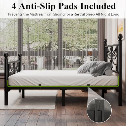 E-Ser Full Size Bed Frame, Metal Platform Bed with Dragonfly Pattern, Black, view 7