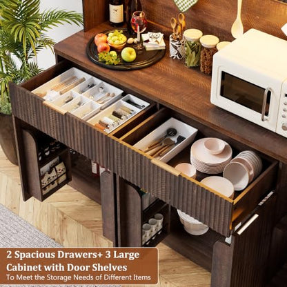 60"W 72"H Pantry Storage Cabinet, Fluted Kitchen Hutch, Rustic Brown, view 7