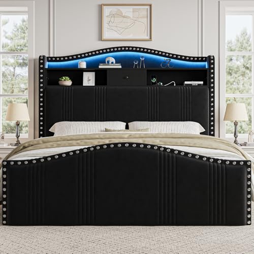 51.5" Queen Size Bed Frame with Headboard and Storage, view 2