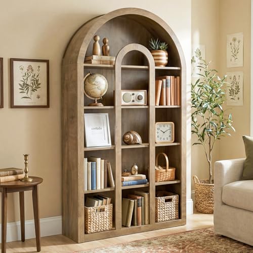 71" Tall Bookshelf, 5-Tier Arched Bookcase with Open Shelves, view 2