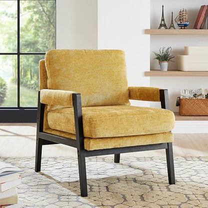 Kelly Mid-Century Modern Chenille Upholstered Accent Armchair, Yellow