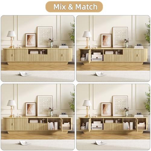 86.6'' Fluted TV Stand for 55-85 Inch, Natural Wood TV Console, view 6