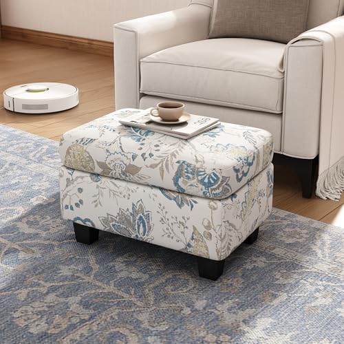Spield Indoor Ottoman Footrest, Wooden Ottoman Foot Stool, Modern Coffee Table, Floral Print