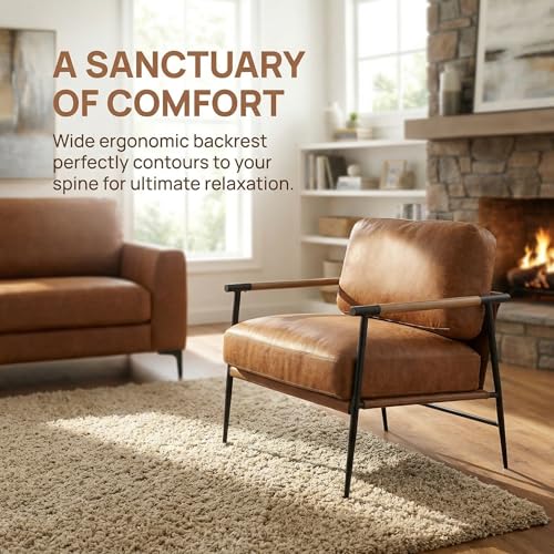 Mid-Century Modern Accent Chair Set of 2 Armchair Brown PU Leather Sofa Lounge Bedroom Chair with Metal Leg for Living Room Reading Office