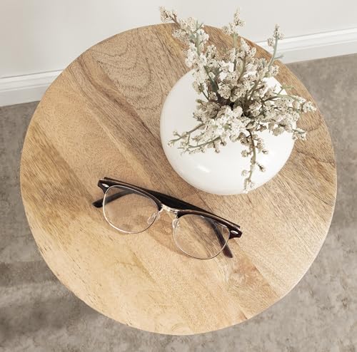Dahl Wooden Round Drink Table; 12 x 23; Natural Brown; Transitional Boho Circle Wood Accent Pedestal Table for Living Room Plant Stand or Small Bedroom Nightstand