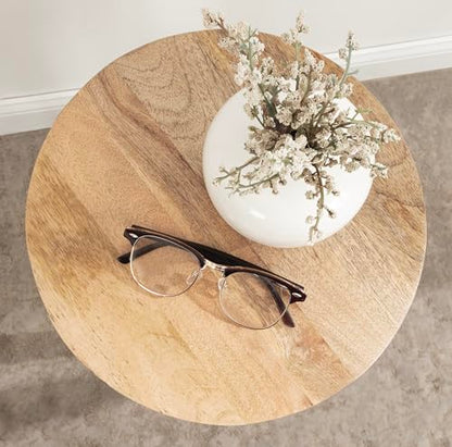 Dahl Wooden Round Drink Table; 12 x 23; Natural Brown; Transitional Boho Circle Wood Accent Pedestal Table for Living Room Plant Stand or Small Bedroom Nightstand