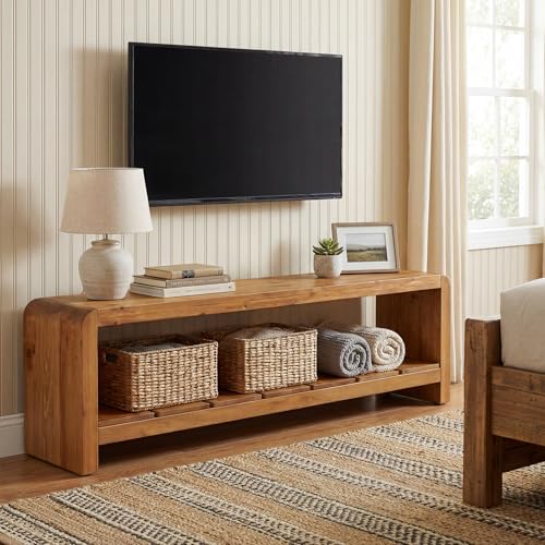 59.06" TV Stand for 55/60/65-Inch TVs, Farmhouse Media TV Console with Storage Shelf, Long Entertainment Center Television Stand for Living Room, Bedroom, Walnut Brown