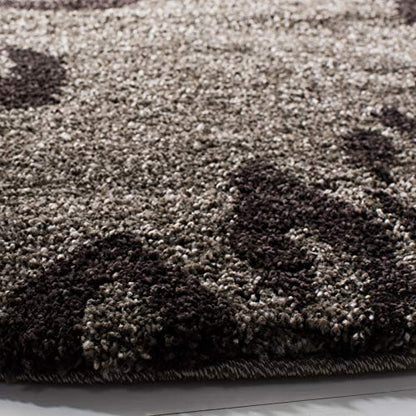 SAFAVIEH Florida Shag Collection Area Rug - 4' Round, Smoke & Dark Brown, Floral Design, Non-Shedding & Easy Care, 1.2-inch Thick Ideal for High Traffic Areas in Living Room, Bedroom (SG456-7928)