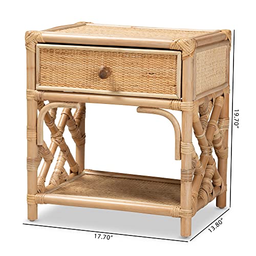 Camara Modern Bohemian Natural Rattan 1-Drawer Nightstand