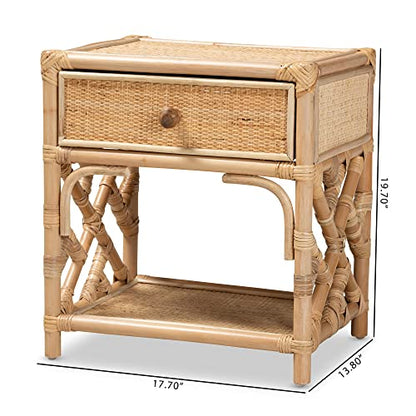 Camara Modern Bohemian Natural Rattan 1-Drawer Nightstand