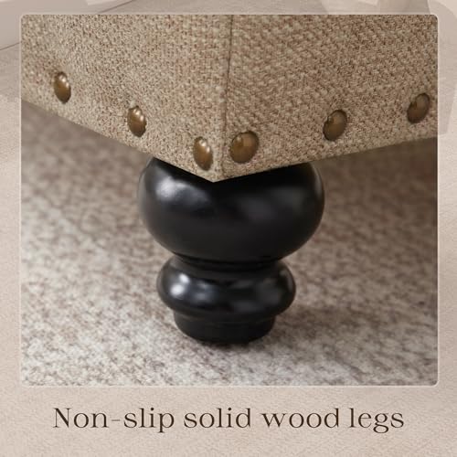 Small Ottoman with Storage, Upholstered Button Tufted Ottoman Foot Rest, Foot Stools, 24" Rectangle Bench with Storage for Living Room, Bedroom, Dorms and Apartments (Brown)