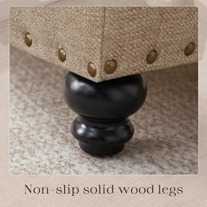 Small Ottoman with Storage, Upholstered Button Tufted Ottoman Foot Rest, Foot Stools, 24" Rectangle Bench with Storage for Living Room, Bedroom, Dorms and Apartments (Brown)