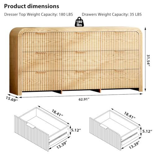 62.91" Modern Chest of Drawer, 9 Deep Drawers, Clothes Organizer, view 3