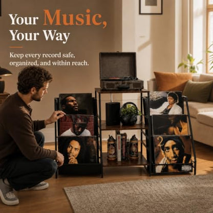 Record Player Stand with Storage, Vinyl Record Holder with Power Outlet, view 8