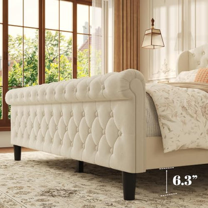Queen Velvet Sleigh Bed Light Beige, view 6