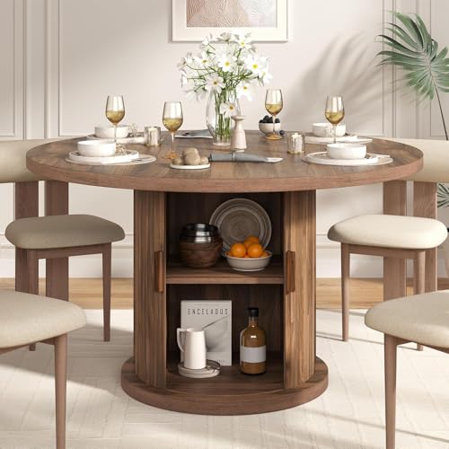47.24" Round Dining Table for 4, Farmhouse Fluted Kitchen Tables Dining Room Circle Dinner Table, Modern Wood Kitchen & Dining Room Tables