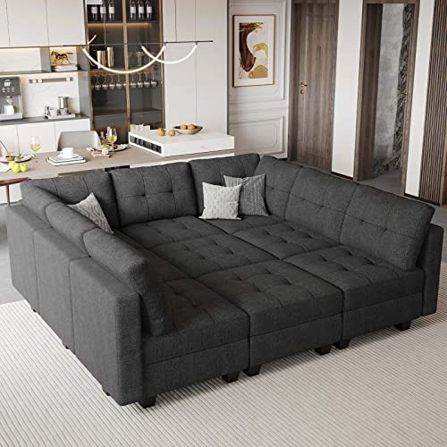 Modular Sectional Sleeper Sofa Couch with Storage Seat Reversible Modular Sofa Couch Oversized Sleeper Sectional Sofa Bed Set Dark Grey