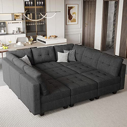 Modular Sectional Sleeper Sofa Couch with Storage Seat Reversible Modular Sofa Couch Oversized Sleeper Sectional Sofa Bed Set Dark Grey